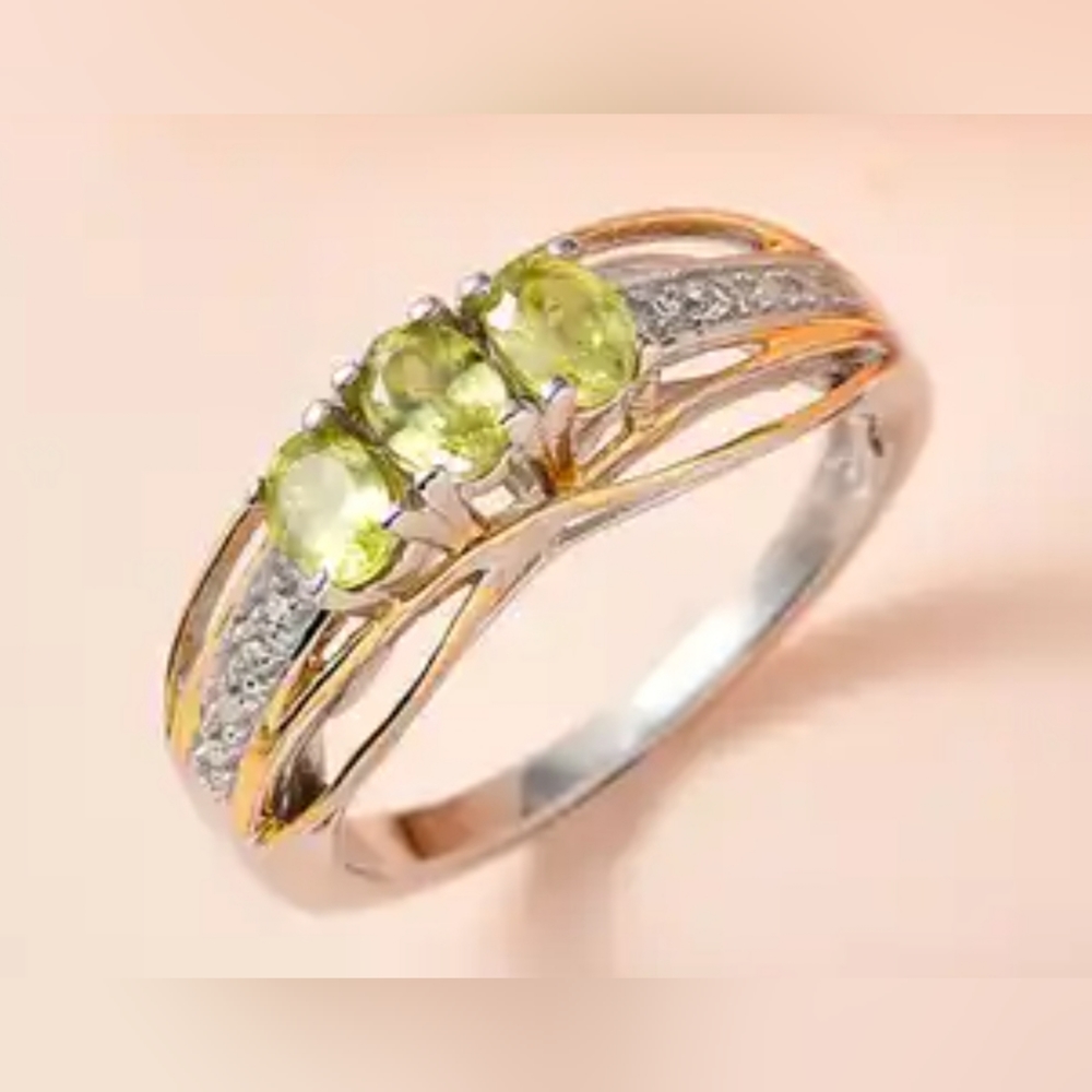 Premium Sava Sphene and White Zircon Ring Platinum Over Sterling Silver sz 9 - Picture 2 of 2